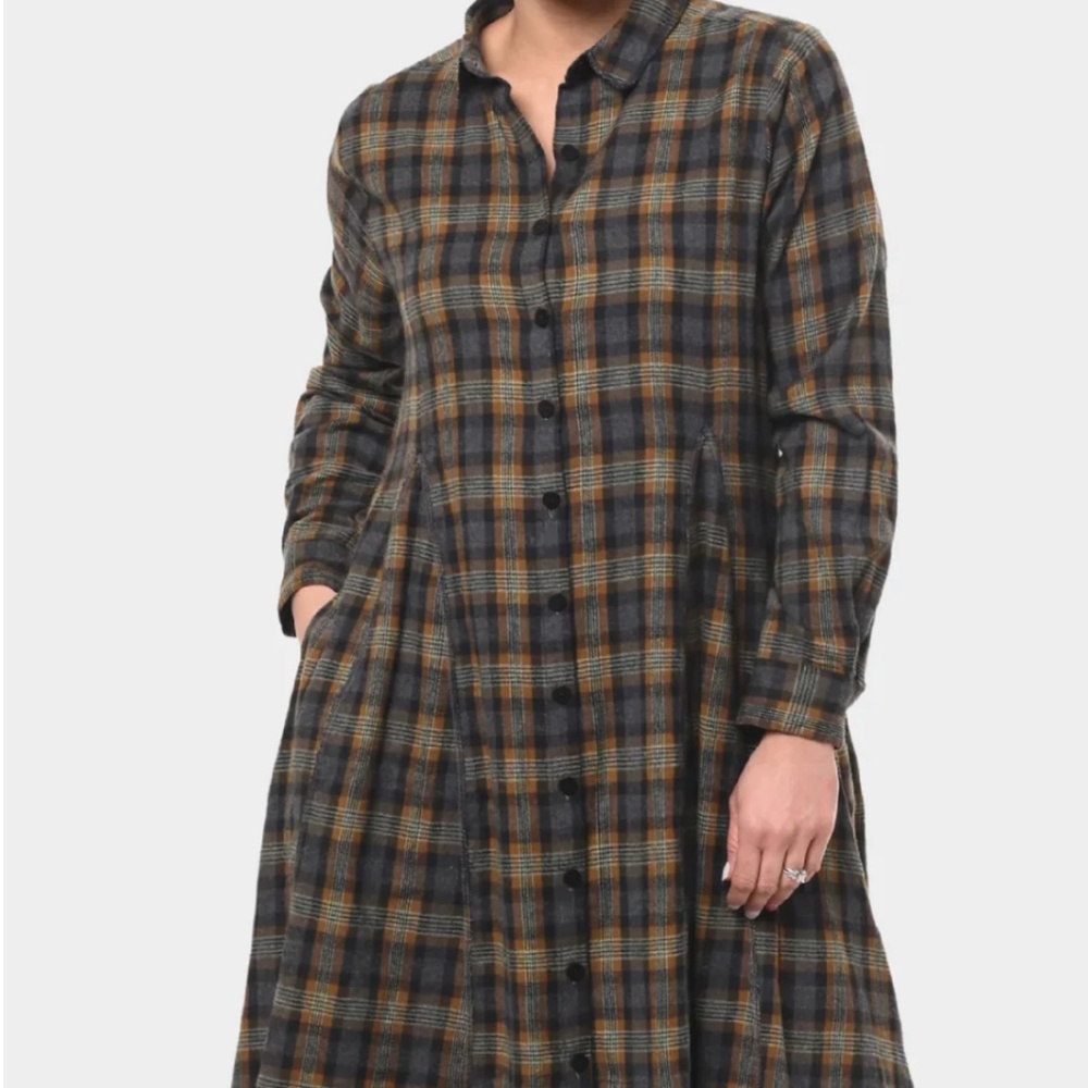 Tulip Brand Collins Plaid Flannel Dress Small Pockets